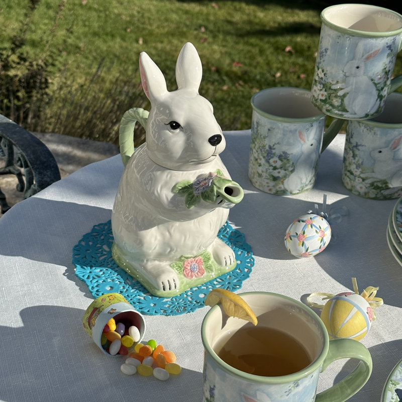 Easter Spring Rabbit Platter Tray and purchases Tea Pot